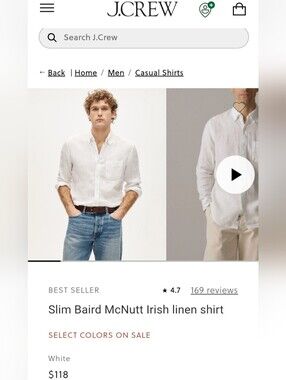 J. Crew Slim Baird McNutt Irish 100% Linen Shirt - White Unisex Large